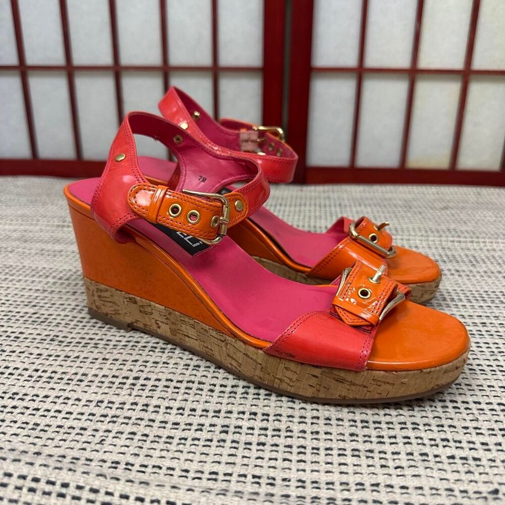 Y2K Euro Summer Pink and Orange Bold Open Toe Wedges
